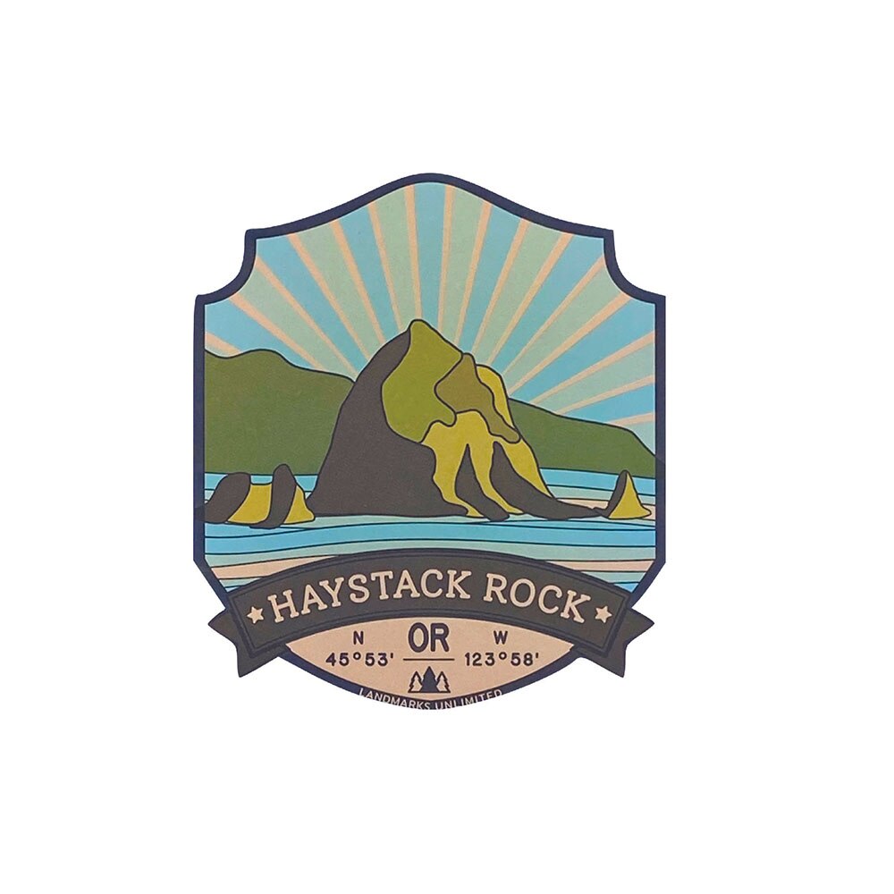 Landmarks Unlimited, Oregon, Natural Wonders, 4", Sticker, Haystack Rock